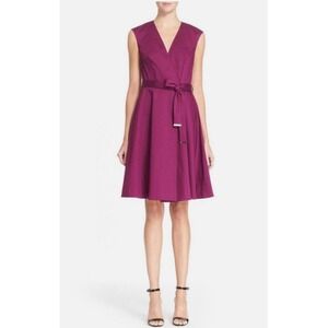 TED BAKER LONDON Sigorni‎ Cap Sleeve Stretch Cotton Wrap Dress Grape Size 2